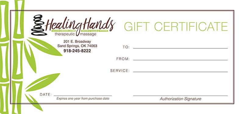 Healing Hands gift certificate